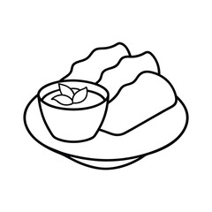 Vegetable Spring Rolls with Sauce in Line Art Vector illustration
