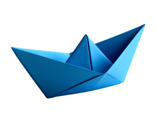 origami paper boat blue on transparent background