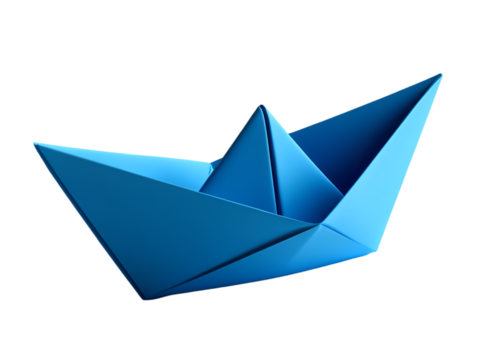 origami paper boat blue on transparent background - Powered by Adobe