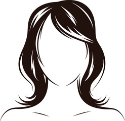 female hairstyle silhouette vector illustration of woman with medium length layered hair, faceless beauty avatar or fashion hair design