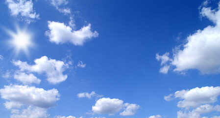 Bright sunny day, blue sky with white clouds