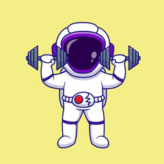 Naklejka premium Cute Cartoon Astronaut Lifting Weights in Space Suit Vector Illustration