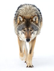 Fototapeta premium Gray Wolf Striding Through Snow Close-up gray wolf