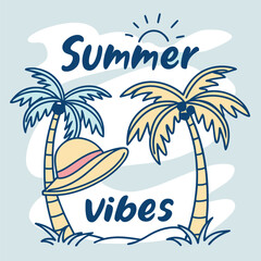 Fototapeta premium Vector t shirt design summer , Beach good vibes . Summer vibes artwork. 