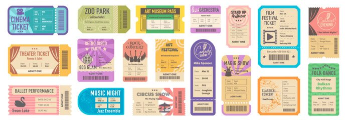 a ticket to the cinema, circus, theater vector set