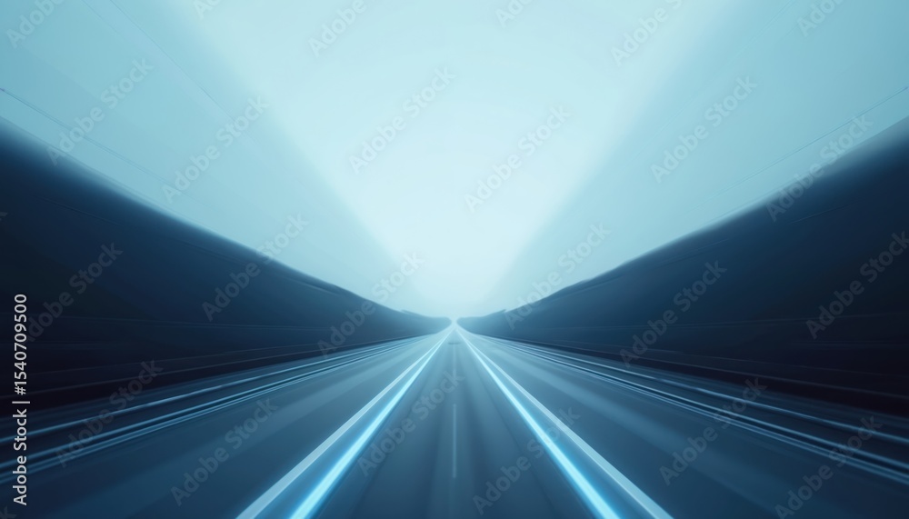 Poster Futuristic design of highway road with blue gradient. Dynamic lines suggest fast movement in modern tech digital world. Minimalist style, high-resolution abstract illustration.