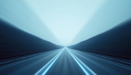 Futuristic design of highway road with blue gradient. Dynamic lines suggest fast movement in modern tech digital world. Minimalist style, high-resolution abstract illustration.