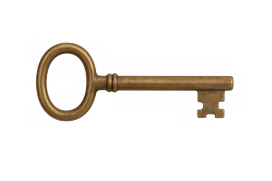 Vintage golden key symbolizing unlocking mysteries against transparent backdrop