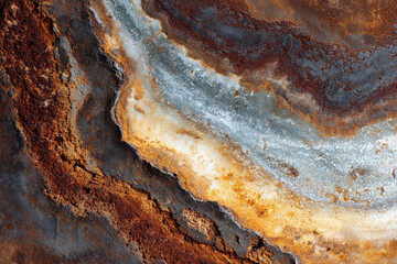 Fototapeta premium Close-up of mineral formations on rusted metal surface with detailed textures