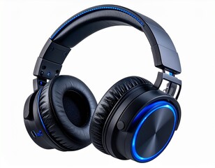 Modern Black Wireless Headphones with Blue LED Accents