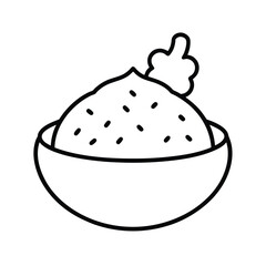 Filipino Adobo Chicken with Rice in Outline Drawing Vector illustration