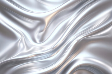 Obraz premium Close-up of metallic silver fabric folds with chrome reflections and fluid texture