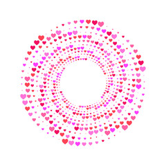 A vibrant abstract circular frame  composed of pink, magenta, and red hearts