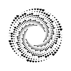 A vibrant abstract circular frame  composed black hearts