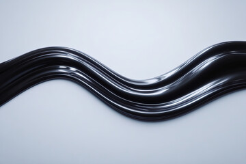 Hyperrealistic glossy black liquid wave flowing on matte surface
