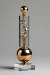 Modern abstract glass tube sculpture with brass spheres and elegant design