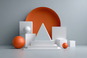 3d abstract geometric composition with red accent and monochrome shapes