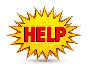 Bold "HELP" Comic Book Style Explosion Graphic on White Background