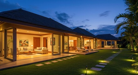 Luxurious Villa Illuminates Tropical Evening