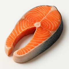 Raw salmon steak isolated on white background. Healthy food. Seafood concept. Protein
