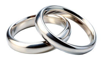 Two Intertwined Silver Wedding Bands Macro Shot Soft Light Reflection Polished Metal Rings Closeup A I Generated isolated on a transparent background