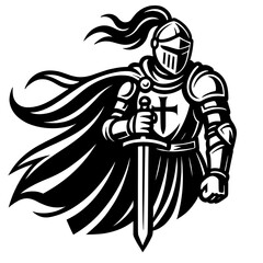 Vector illustration of man warriors and knights with swords and shields