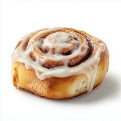 Cinnamon roll with icing isolated on white