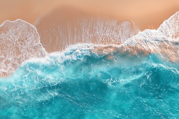 Fototapeta premium Top view of ocean waves washing onto sandy beach