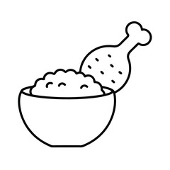 Nigerian Jollof Rice with Chicken Drumstick in Clean Line Art Vector illustration
