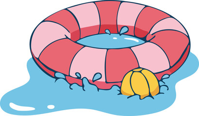 Cartoon Illustration of Pool Float and Ball