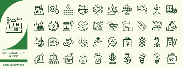 Sustainable Lifestyle Icons – Eco Symbols for Recycling, Renewable Energy, Green Living, and Zero Waste