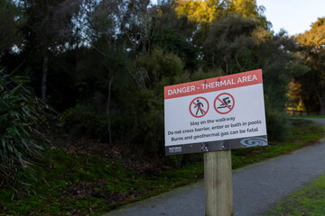Warning Sign at Thermal Area Trail in Geothermal Region