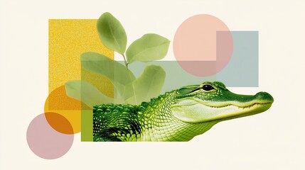Abstract Alligator with Geometric Shapes Overlay