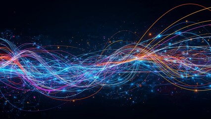 Abstract light stream with data flow on dark background