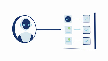 Robot assistant managing tasks with checkmarks in a list, indicating automation and efficiency and progress tracking