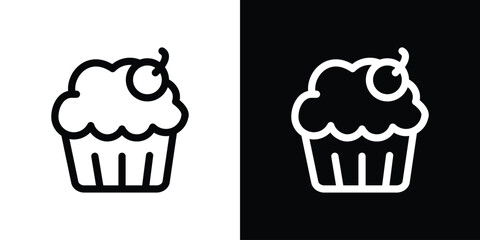 Cupcake icon design. simple stroke line vector icon set