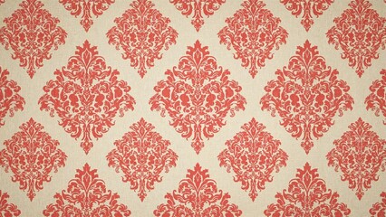 Damask pattern background in red on linen