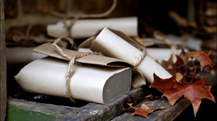 Flat-lay and lifestyle images of biodegradable packaging, paper bags, reusable containers, and organic product branding.