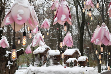 Festive decorations on the street in Chisinau.