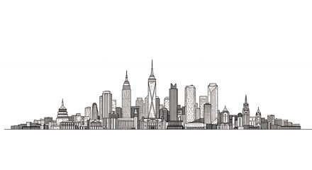 Fototapeta premium City skyline grayscale illustration