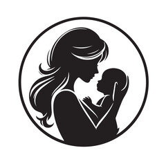 Silhouette of Mom Hugging Infant | Clean Black and White Motherhood Design