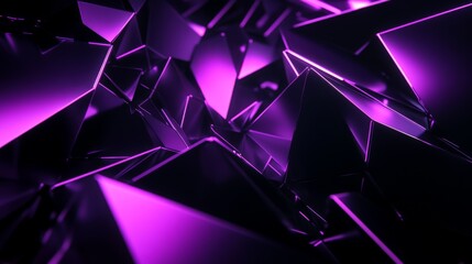Abstract Purple Geometric Shapes Background with Dark Shiny 3D Polygons forming a Striking Visual Texture