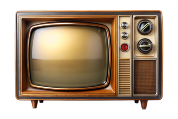 Retro Television Set Brown Wooden Cabinet Vintage Style Antique T V Screen Studio Lighting A I Generated isolated on a transparent background