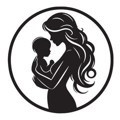 Mother Holding Baby Silhouette | Elegant Circle Vector of Mom and Child
