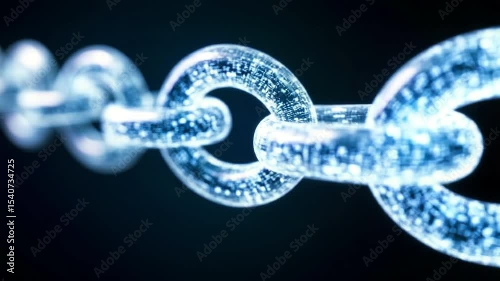 Poster interconnected strength: a mesmerizing macro shot of a translucent chain, each link glowing with an 
