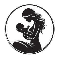 Mother Holding Baby Silhouette | Elegant Circle Vector of Mom and Child