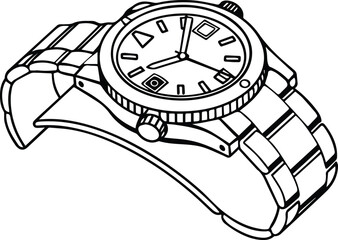 vector illustration of an old clock Detailed Line Drawing of a Luxury Wristwatch