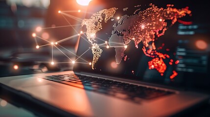 Global network displayed on a laptop screen.