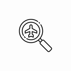 magnifying glass airplane icon sign vector