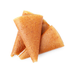 Delicious fruit leather rolls isolated on white